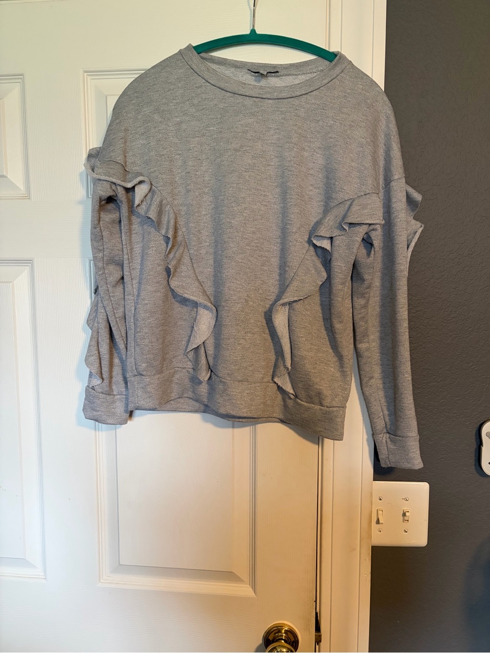 Charlotte Russe Light Gray Ruffle Sweatshirt